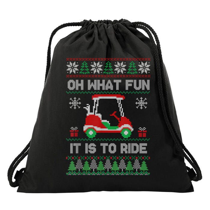 Oh What Fun It Is To Ride Golf Cart Golfer Christmas Golfing Drawstring Bag