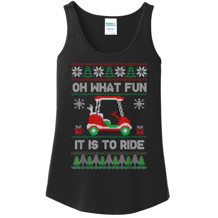 Oh What Fun It Is To Ride Golf Cart Golfer Christmas Golfing Ladies Essential Tank