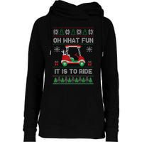 Oh What Fun It Is To Ride Golf Cart Golfer Christmas Golfing Womens Funnel Neck Pullover Hood