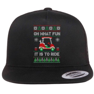 Oh What Fun It Is To Ride Golf Cart Golfer Christmas Golfing Flatbill Hat