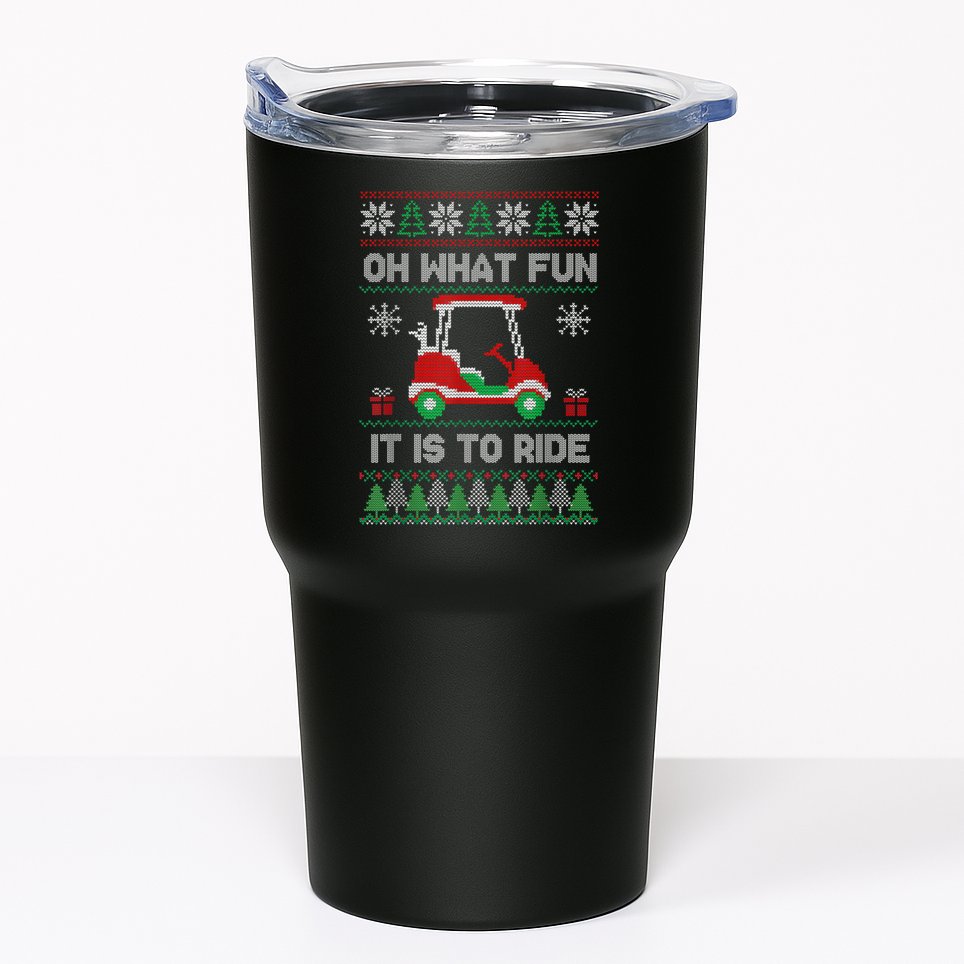 Oh What Fun It Is To Ride Golf Cart Golfer Christmas Golfing Tumbler