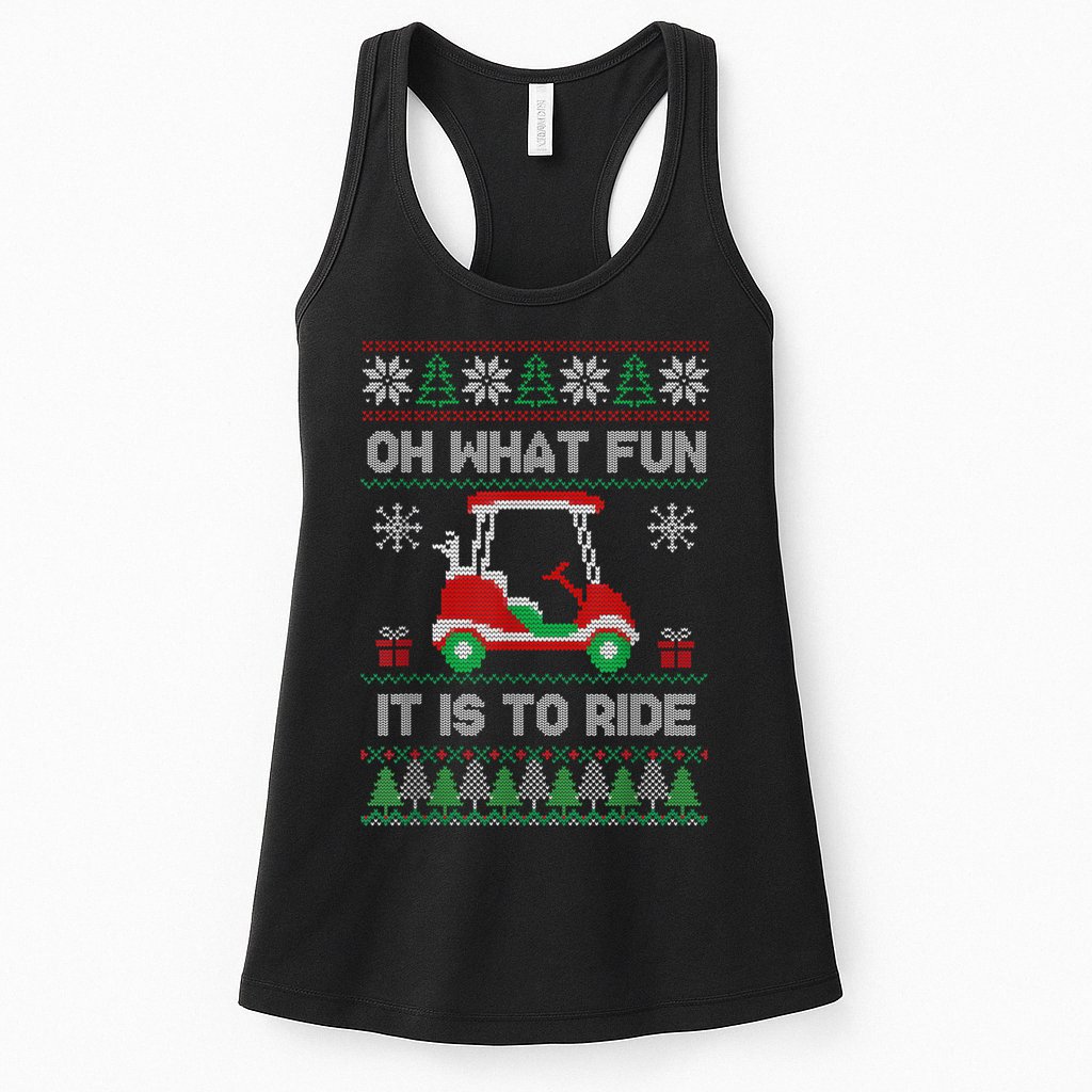 Oh What Fun It Is To Ride Golf Cart Golfer Christmas Golfing Womens Tank Top