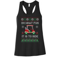 Oh What Fun It Is To Ride Golf Cart Golfer Christmas Golfing Women's Racerback Tank