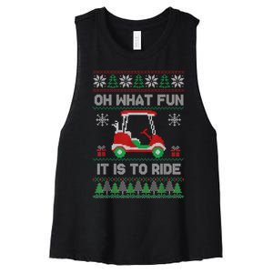 Oh What Fun It Is To Ride Golf Cart Golfer Christmas Golfing Women's Racerback Cropped Tank