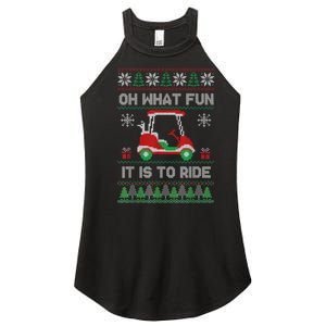 Oh What Fun It Is To Ride Golf Cart Golfer Christmas Golfing Women's Perfect Tri Rocker Tank