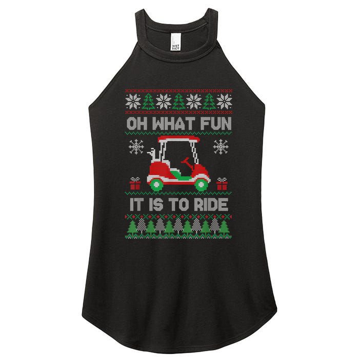 Oh What Fun It Is To Ride Golf Cart Golfer Christmas Golfing Women's Perfect Tri Rocker Tank