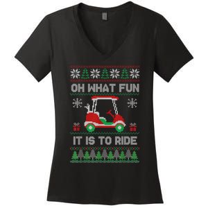 Oh What Fun It Is To Ride Golf Cart Golfer Christmas Golfing Women's V-Neck T-Shirt