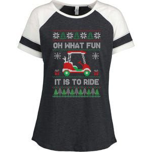 Oh What Fun It Is To Ride Golf Cart Golfer Christmas Golfing Enza Ladies Jersey Colorblock Tee