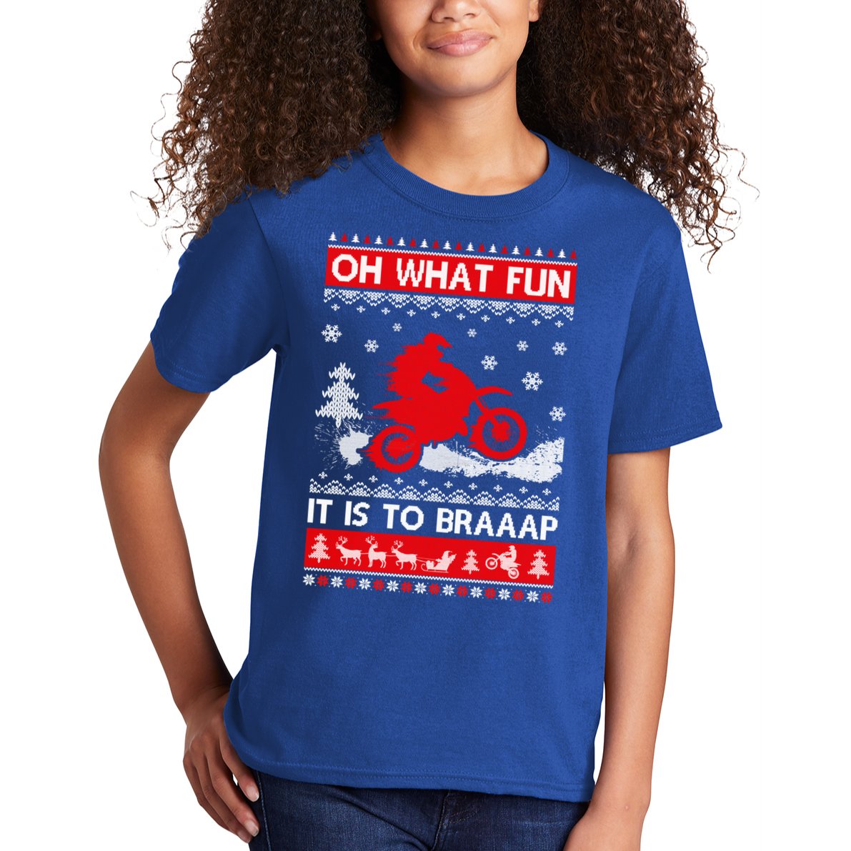 Oh What Fun It Is To Drive Dirt Bike Ugly Christmas Xmas Meaningful Gift Kids T-Shirt