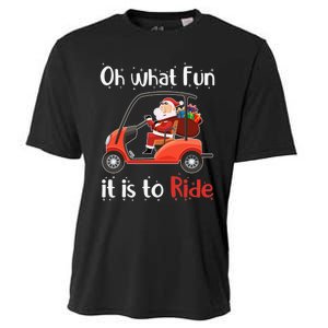 Oh What Fun It Is To Ride Golf Cart Golfer Christmas Golfing Cooling Performance Crew T-Shirt