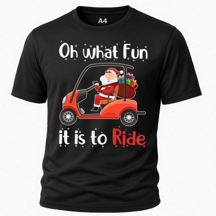 Oh What Fun It Is To Ride Golf Cart Golfer Christmas Golfing Cooling Performance Crew T-Shirt
