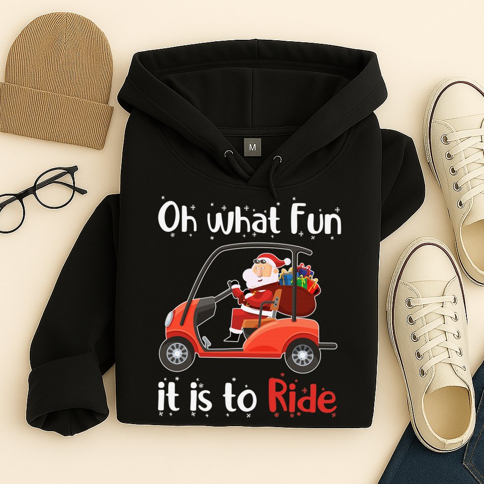 Oh What Fun It Is To Ride Golf Cart Golfer Christmas Golfing Hoodie