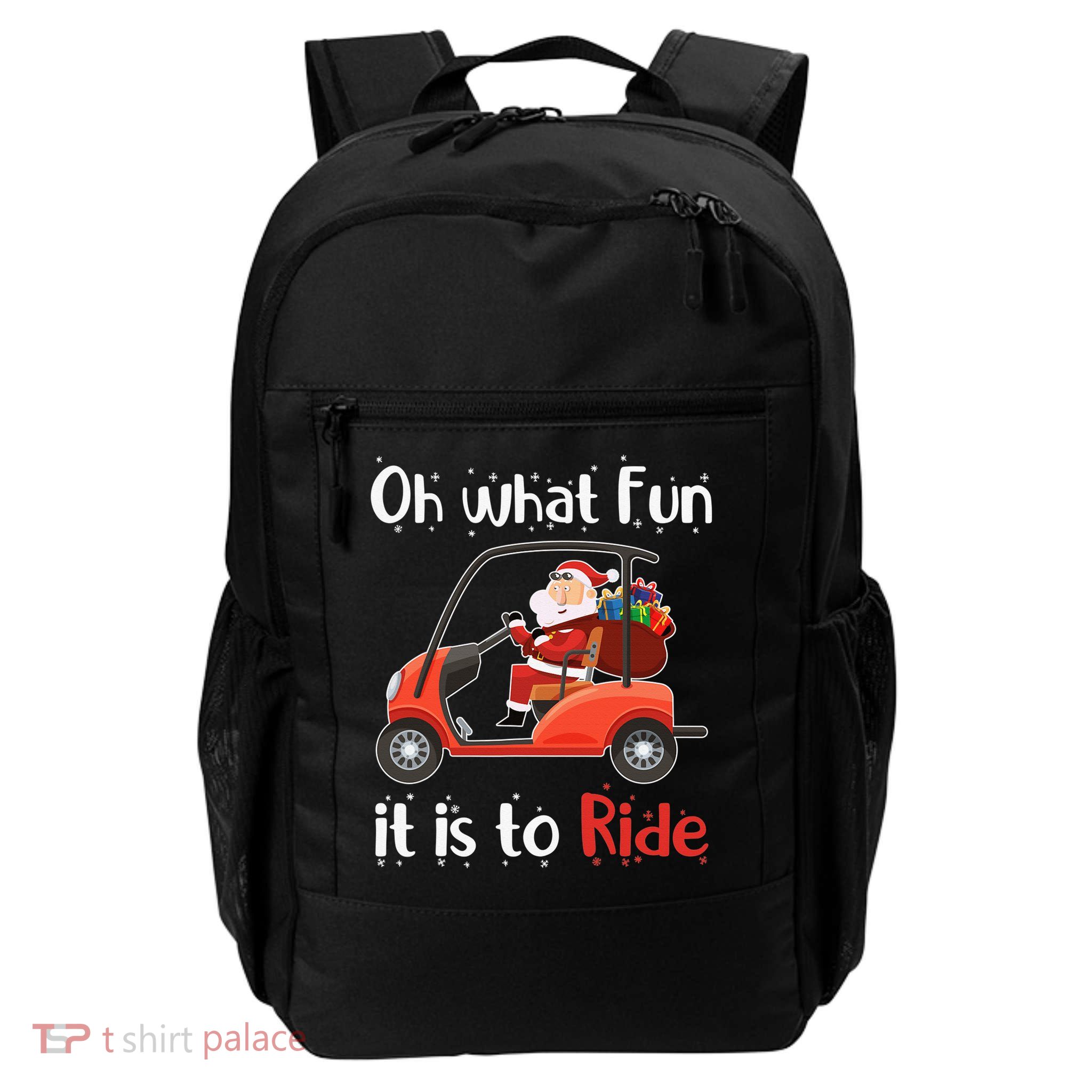 Oh What Fun It Is To Ride Golf Cart Golfer Christmas Golfing Backpack