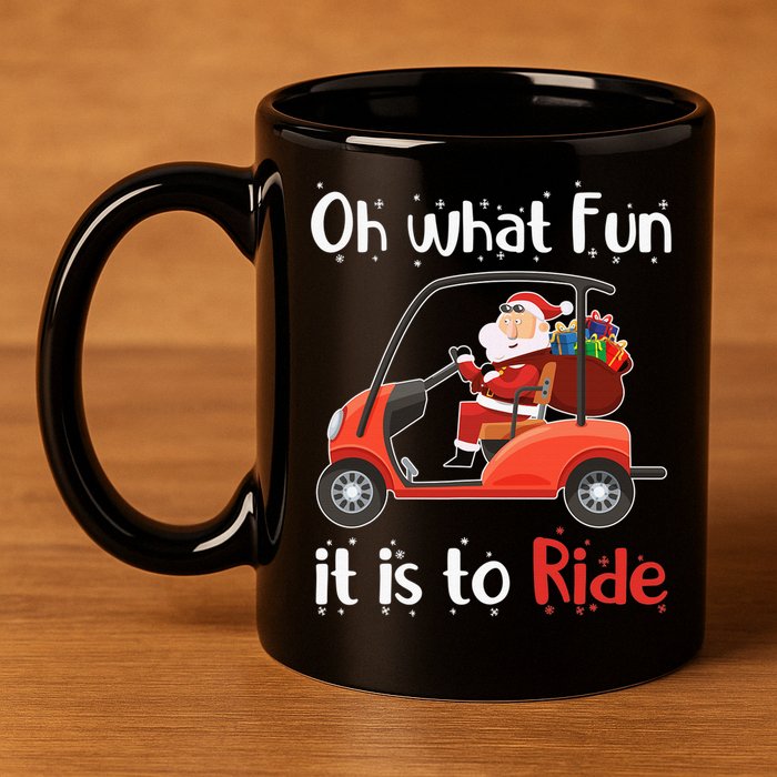 Oh What Fun It Is To Ride Golf Cart Golfer Christmas Golfing 11oz C Handle Ceramic Mug