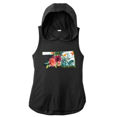 Oklahoma Watercolor Flower Ladies PosiCharge Tri-Blend Wicking Draft Hoodie Tank