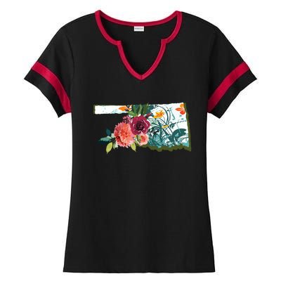 Oklahoma Watercolor Flower Ladies Halftime Notch Neck Tee