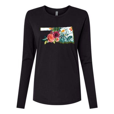 Oklahoma Watercolor Flower Womens Cotton Relaxed Long Sleeve T-Shirt