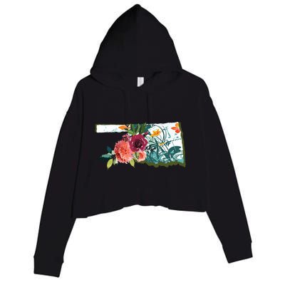 Oklahoma Watercolor Flower Crop Fleece Hoodie