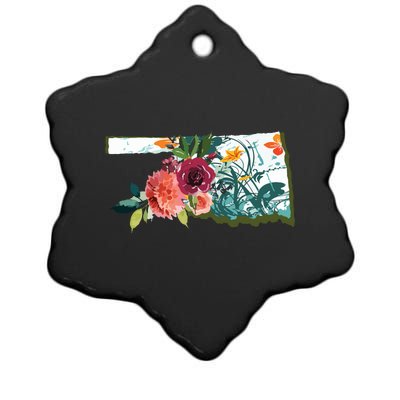 Oklahoma Watercolor Flower Ceramic Star Ornament