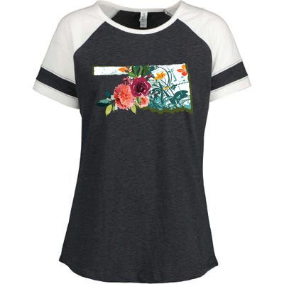 Oklahoma Watercolor Flower Enza Ladies Jersey Colorblock Tee