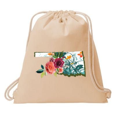 Oklahoma Watercolor Flower Drawstring Bag