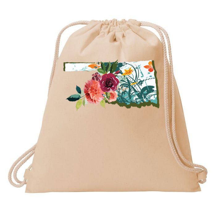 Oklahoma Watercolor Flower Drawstring Bag