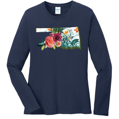 Oklahoma Watercolor Flower Ladies Long Sleeve Shirt