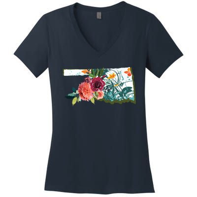 Oklahoma Watercolor Flower Women's V-Neck T-Shirt