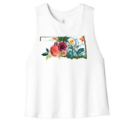 Oklahoma Watercolor Flower Women's Racerback Cropped Tank