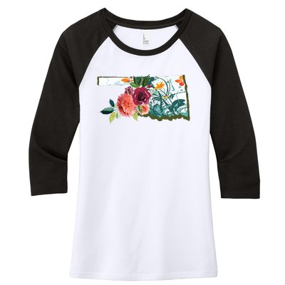 Oklahoma Watercolor Flower Women's Tri-Blend 3/4-Sleeve Raglan Shirt