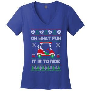 Oh What Fun It Is To Ride Golf Cart Golfer Christmas Golfing Gift Women's V-Neck T-Shirt