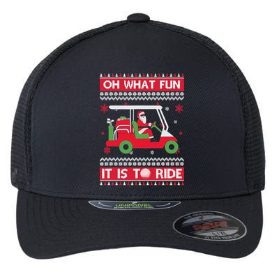 Oh What Fun It Is To Ride Golf Cart Golfer Christmas Sweater Flexfit Unipanel Trucker Cap