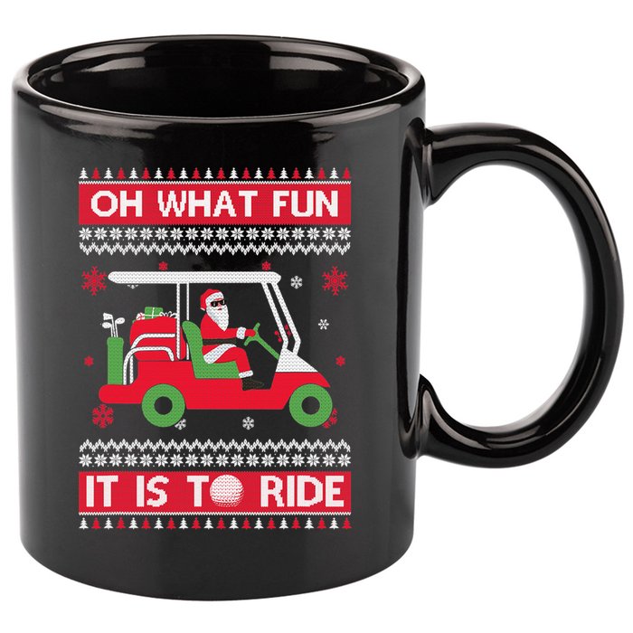 Oh What Fun It Is To Ride Golf Cart Golfer Christmas Sweater 11oz C Handle Ceramic Mug
