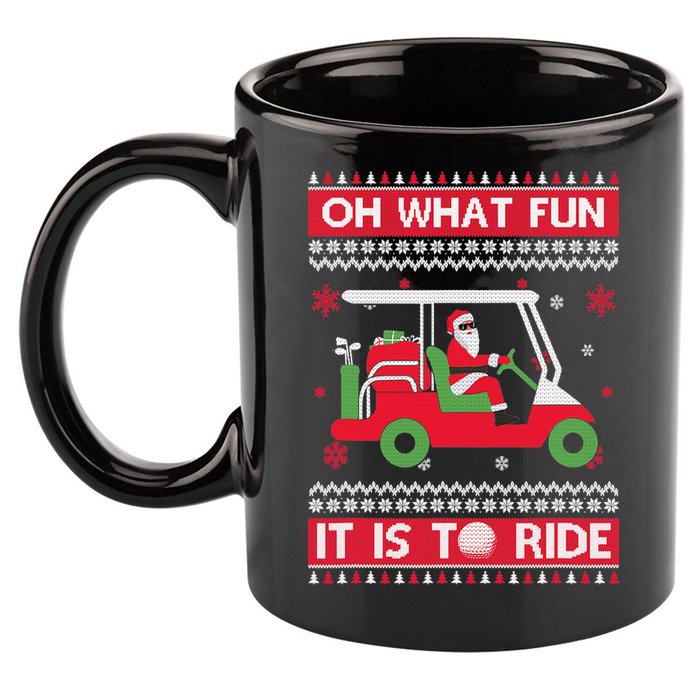 Oh What Fun It Is To Ride Golf Cart Golfer Christmas Sweater 11oz C Handle Ceramic Mug