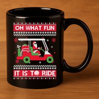 Oh What Fun It Is To Ride Golf Cart Golfer Christmas Sweater 11oz C Handle Ceramic Mug