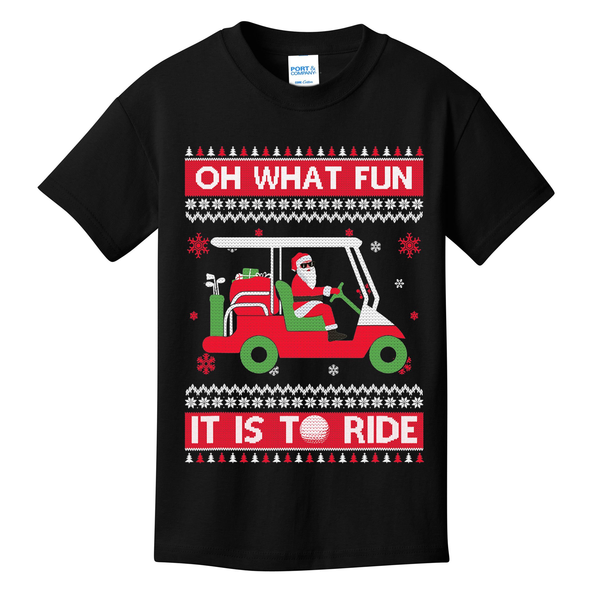 Oh What Fun It Is To Ride Golf Cart Golfer Christmas Sweater Kids T-Shirt