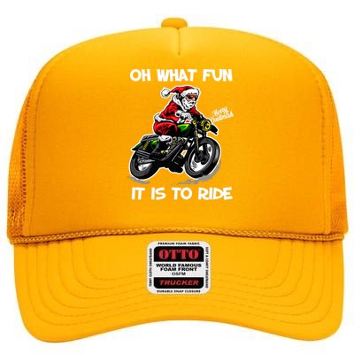 Oh What Fun It Is To Ride Motorcycle Christmas Pajama Gifts Premium High Crown Mesh Back Trucker Hat