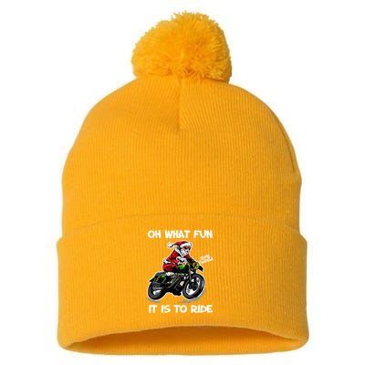 Oh What Fun It Is To Ride Motorcycle Christmas Pajama Gifts Premium Pom Pom 12in Knit Beanie