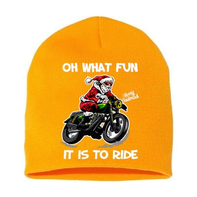 Oh What Fun It Is To Ride Motorcycle Christmas Pajama Gifts Premium Short Acrylic Beanie