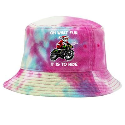 Oh What Fun It Is To Ride Motorcycle Christmas Pajama Gifts Premium Tie-Dyed Bucket Hat