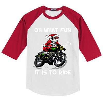 Oh What Fun It Is To Ride Motorcycle Christmas Pajama Gifts Premium Kids Colorblock Raglan Jersey