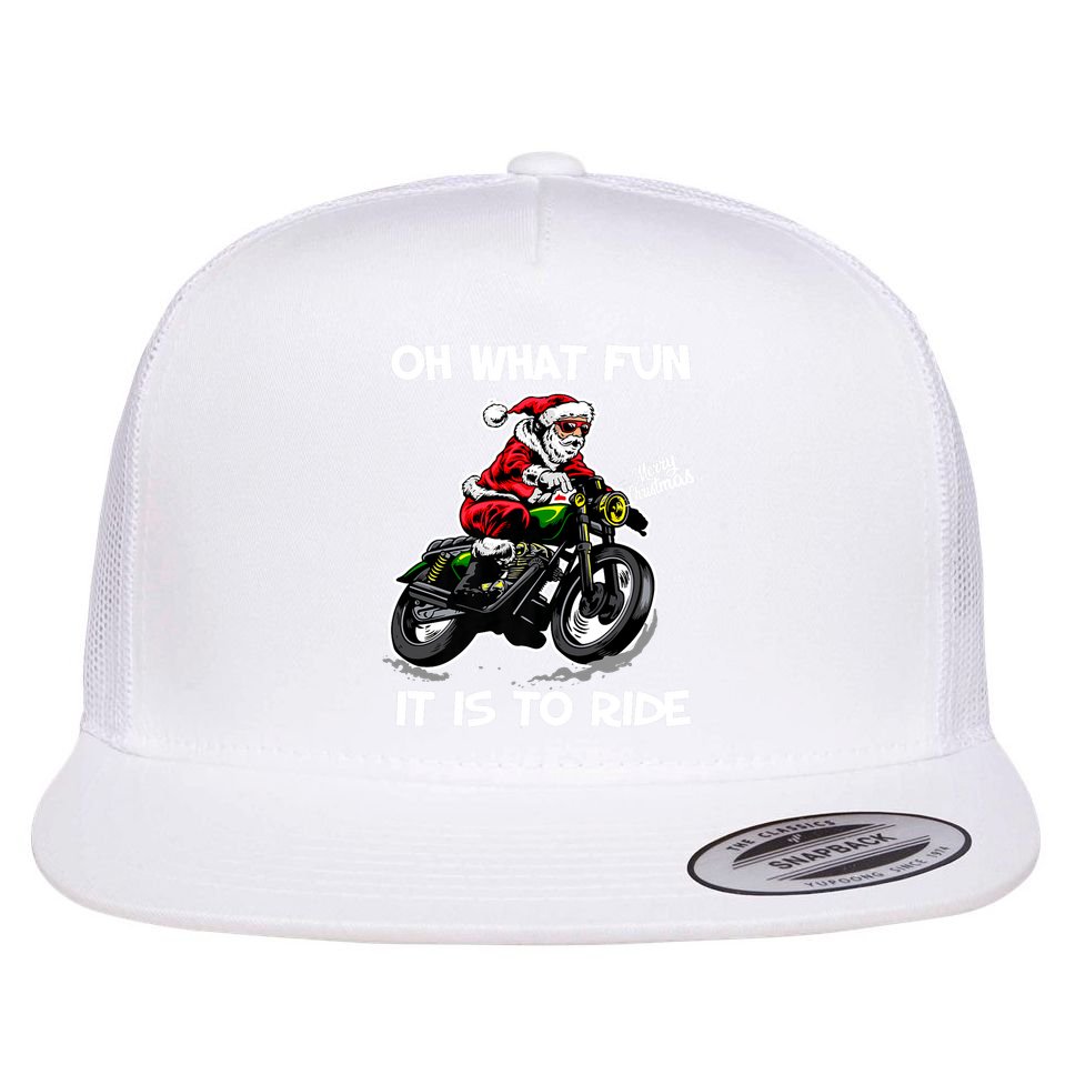 Oh What Fun It Is To Ride Motorcycle Christmas Pajama Gifts Premium Flat Bill Trucker Hat