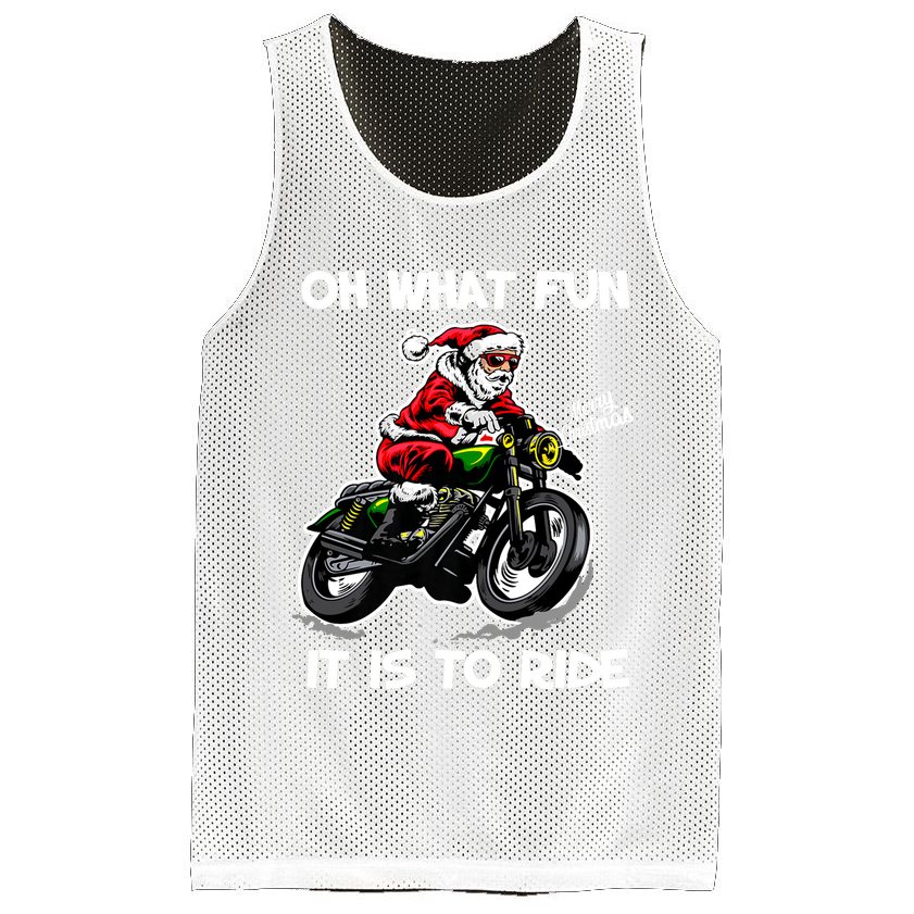 Oh What Fun It Is To Ride Motorcycle Christmas Pajama Gifts Premium Mesh Reversible Basketball Jersey Tank