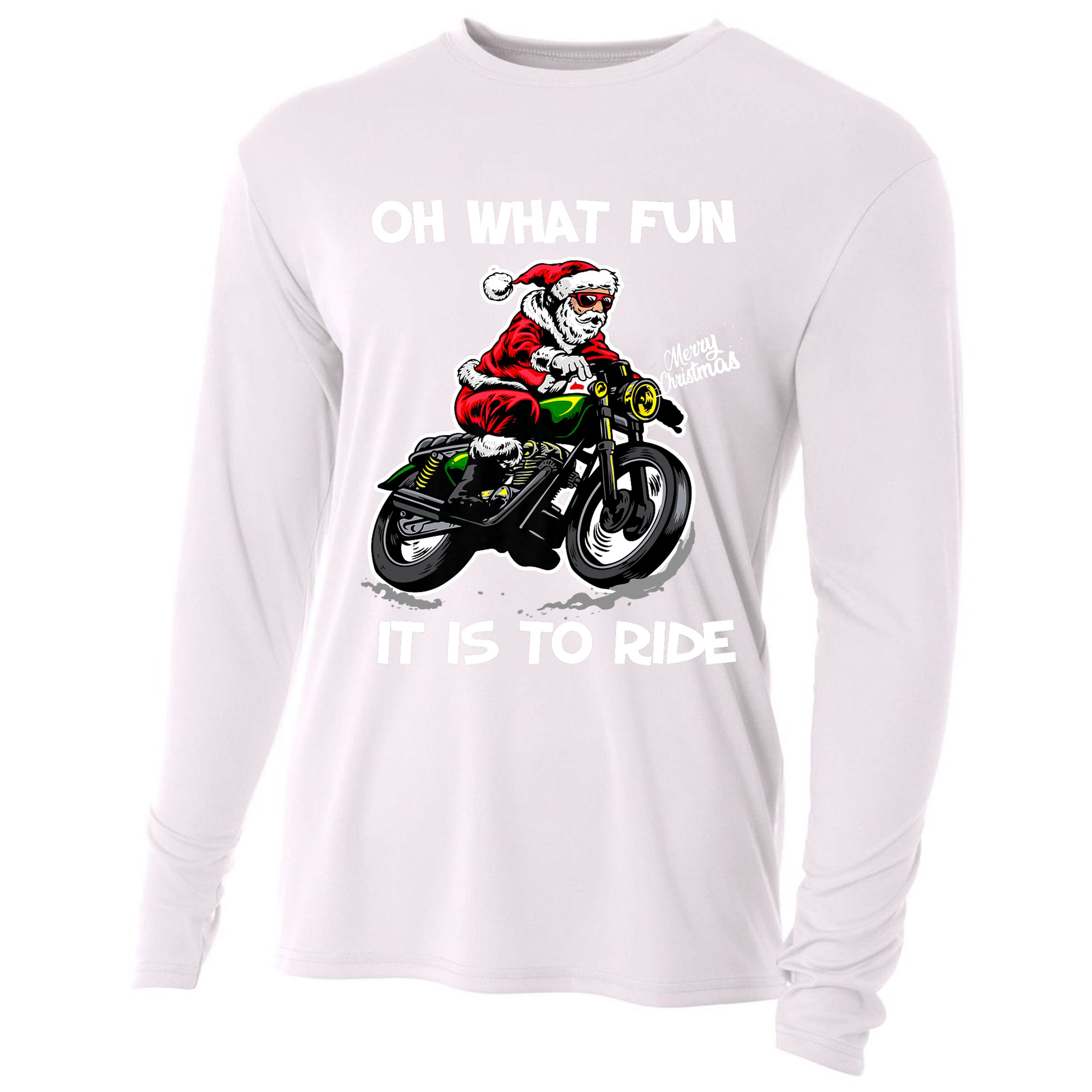 Oh What Fun It Is To Ride Motorcycle Christmas Pajama Gifts Premium Cooling Performance Long Sleeve Crew
