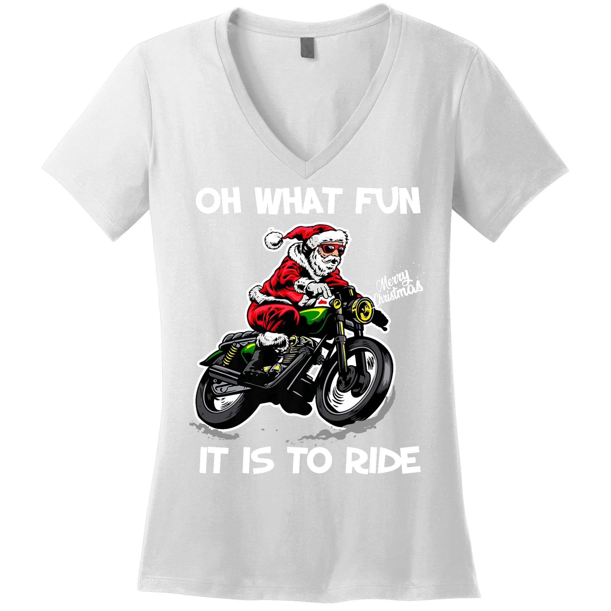 Oh What Fun It Is To Ride Motorcycle Christmas Pajama Gifts Premium Women's V-Neck T-Shirt