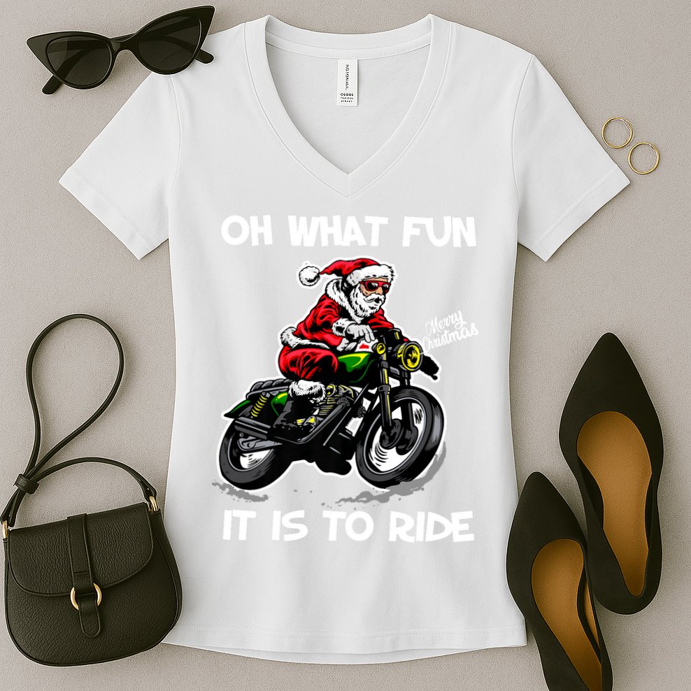 Oh What Fun It Is To Ride Motorcycle Christmas Pajama Gifts Premium Women's V-Neck T-Shirt