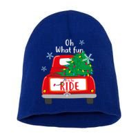 Oh What Fun It Is To Ride Christmas Tree Red Truck Xmas Gift Short Acrylic Beanie