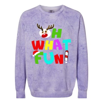 Oh What Fun Christmas Gift With Deer And Santa Hat Gift Colorblast Crewneck Sweatshirt