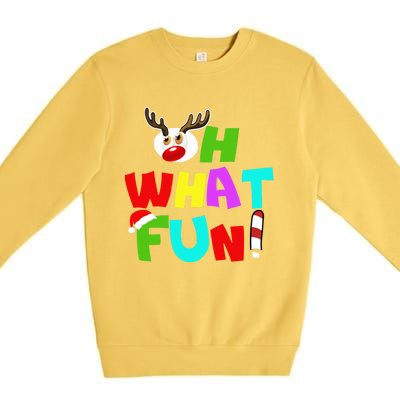 Oh What Fun Christmas Gift With Deer And Santa Hat Gift Premium Crewneck Sweatshirt