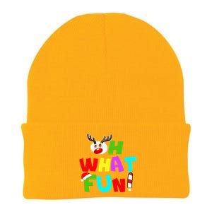 Oh What Fun Christmas Gift With Deer And Santa Hat Gift Knit Cap Winter Beanie